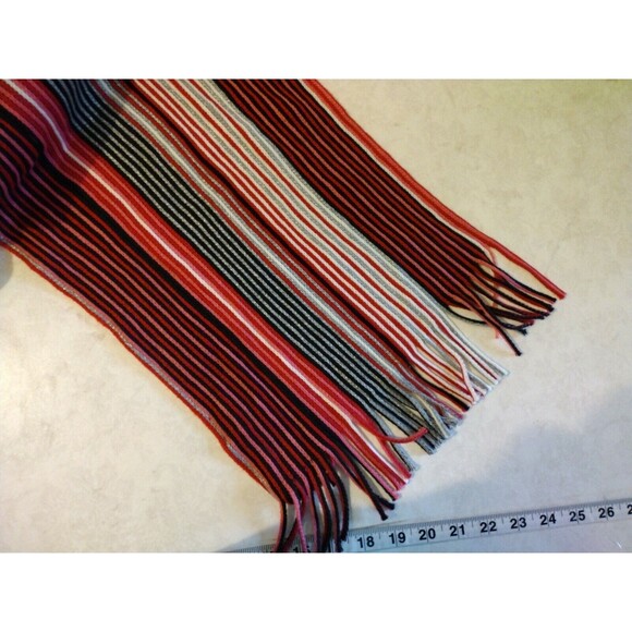 NYA Wrap Scarf Striped Knitted Fringe Multicolor Neck Warmer Red Black NWT - Picture 3 of 5